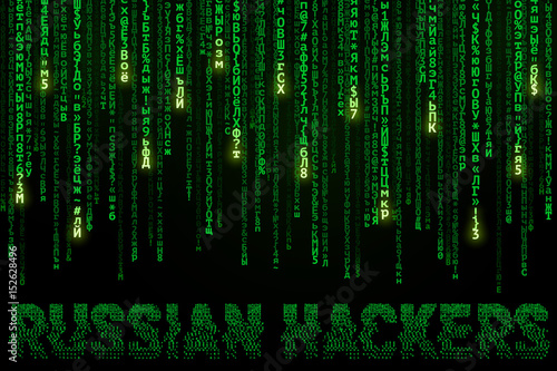 Background with falling cyrillic symbols and inscription Russian Hackers. Vector Illustration. photo