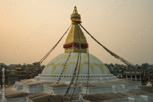 Boudhanath stupa, landmark of Kathmandu city at sunset, Kathmandu, Nepal