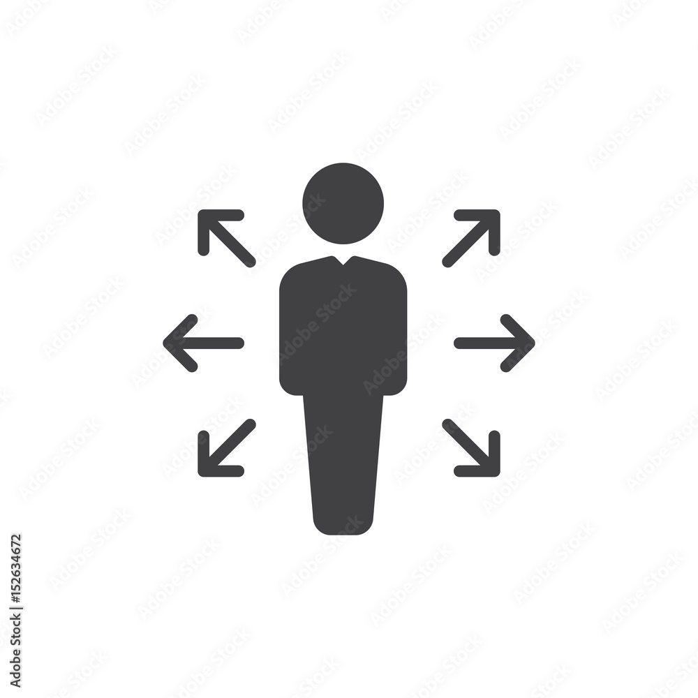 Person and arrows icon vector, filled flat sign, solid pictogram isolated on white. Career opportunities symbol, logo illustration. Pixel perfect Person and arrows icon vector, filled flat sign, solid pictogram isolated on white. Career opportunities symbol, logo illustration. Pixel perfect