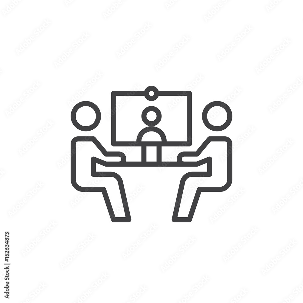 Video conference line icon, outline vector sign, linear style pictogram isolated on white. Symbol, logo illustration. Editable stroke. Pixel perfect