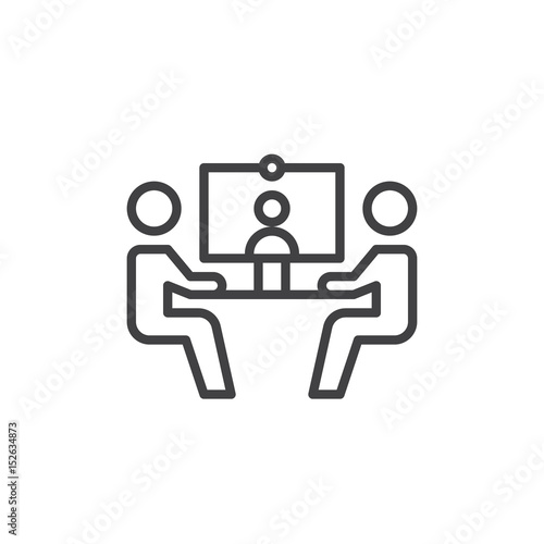 Video conference line icon, outline vector sign, linear style pictogram isolated on white. Symbol, logo illustration. Editable stroke. Pixel perfect