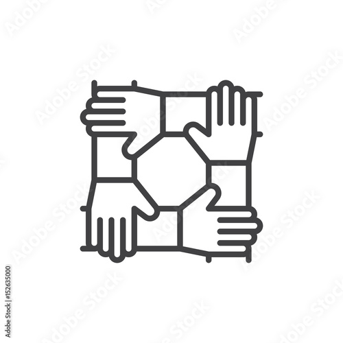 Cooperation hands, teamwork line icon, outline vector sign, linear style pictogram isolated on white. Symbol, logo illustration. Editable stroke. Pixel perfect