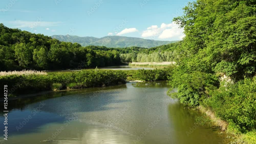 Beautiful green landscape on the river in Italy, 4K Beautiful green landscape on the river in Italy, 4K