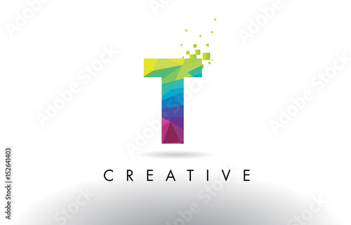 T Colorful Letter Origami Triangles Design Vector.