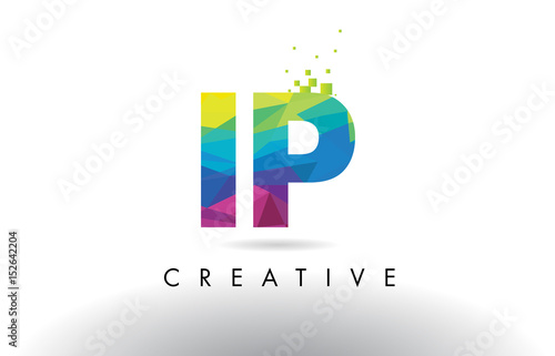 IP I P Colorful Letter Origami Triangles Design Vector.