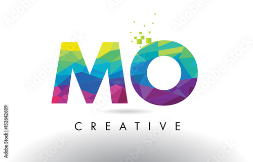 MO M O Colorful Letter Origami Triangles Design Vector. photo
