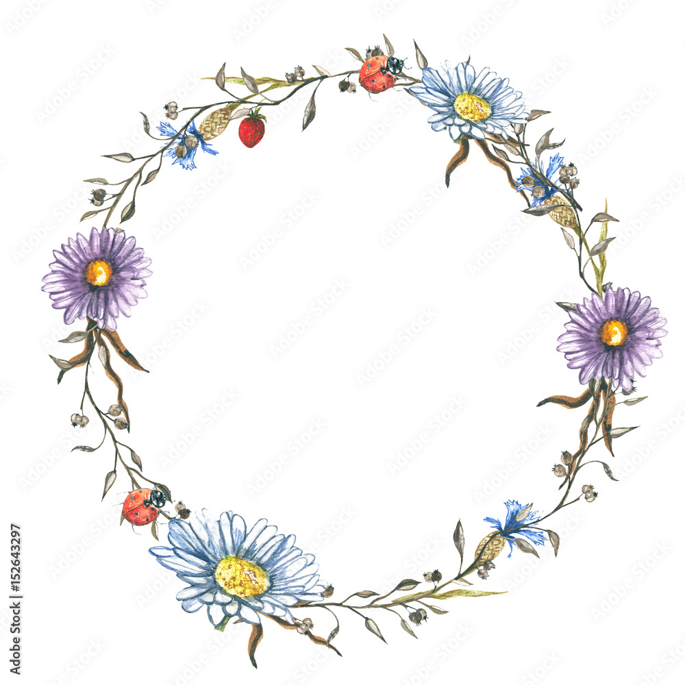 wreath of flowers. Sketch watercolor, flowers and branches.
wreath of flowers. Sketch watercolor, flowers and branches.