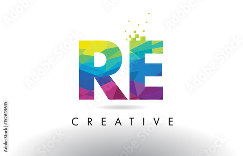 RE R E Colorful Letter Origami Triangles Design Vector.