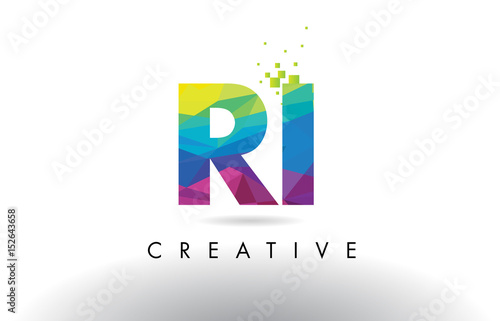 RI R I Colorful Letter Origami Triangles Design Vector.