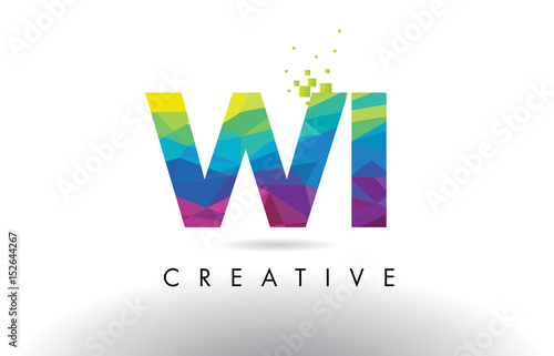 WI W I Colorful Letter Origami Triangles Design Vector.