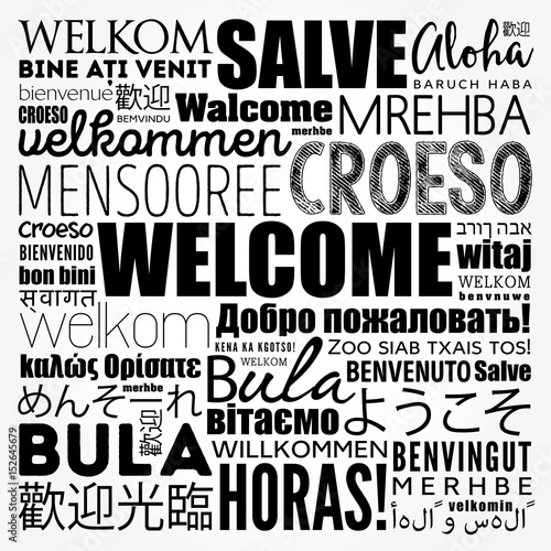 WELCOME word cloud in different languages, conceptual background