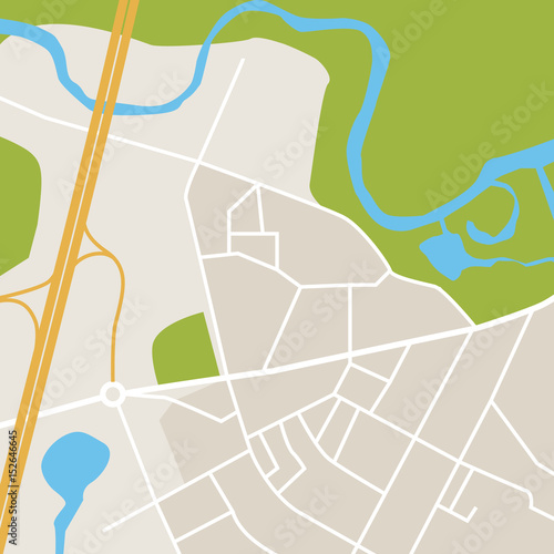 Abstract city map by the sea, simple map - Illustration
