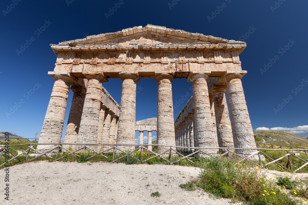 Ruins of Greek temple in ancient city of Segesta, Sicily, Italy