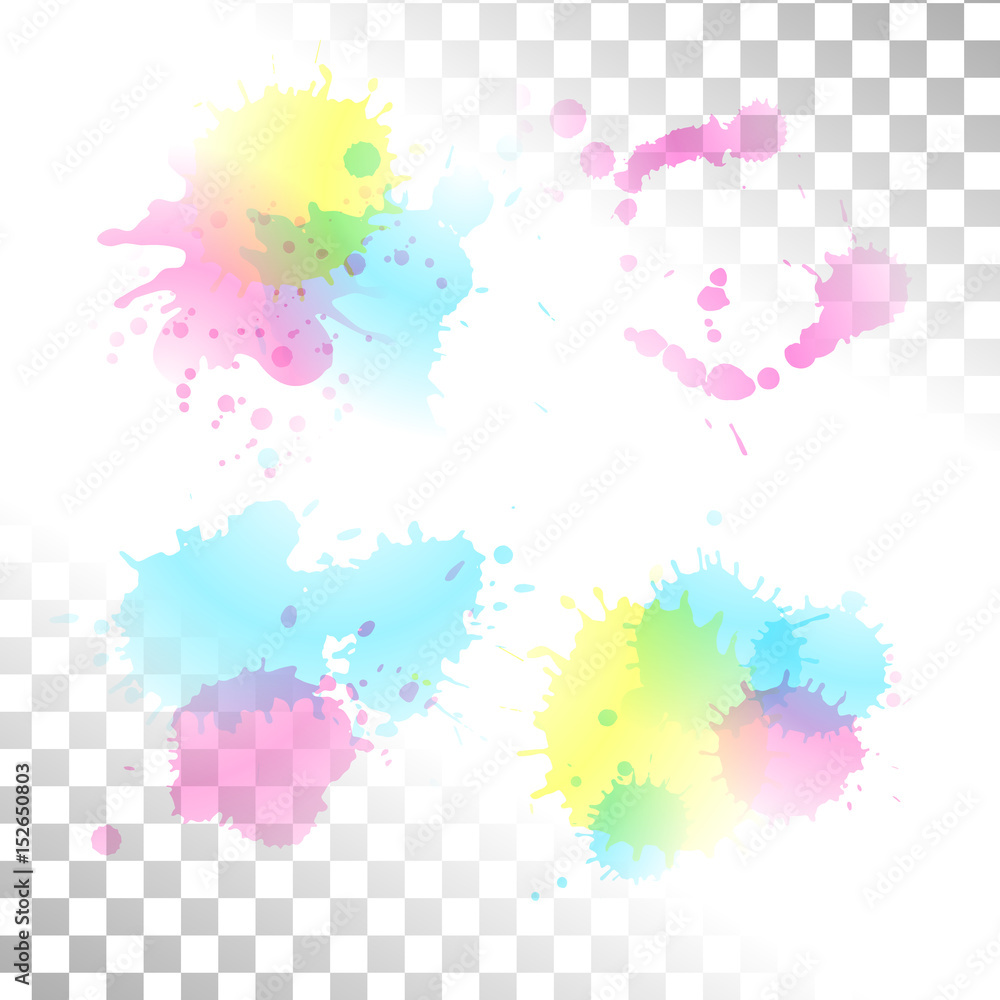 Vector watercolor transparent stain. Set of ink blots
