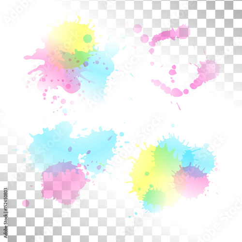 Vector watercolor transparent stain. Set of ink blots