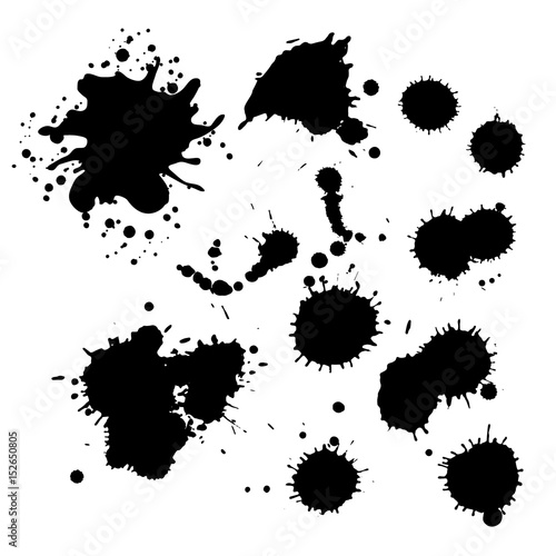 Vector watercolor transparent stain. Set of ink blots