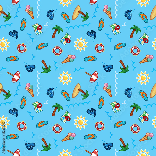 Vector pattern beach holiday, summer theme, palm trees, sun, sea wallpaper