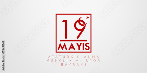 May 19 Ataturk'u Anma Genclik ve Spor Bayrami. translation: 19 may Commemoration of Ataturk, Youth and Sports Day, graphic design to the Turkish holiday,