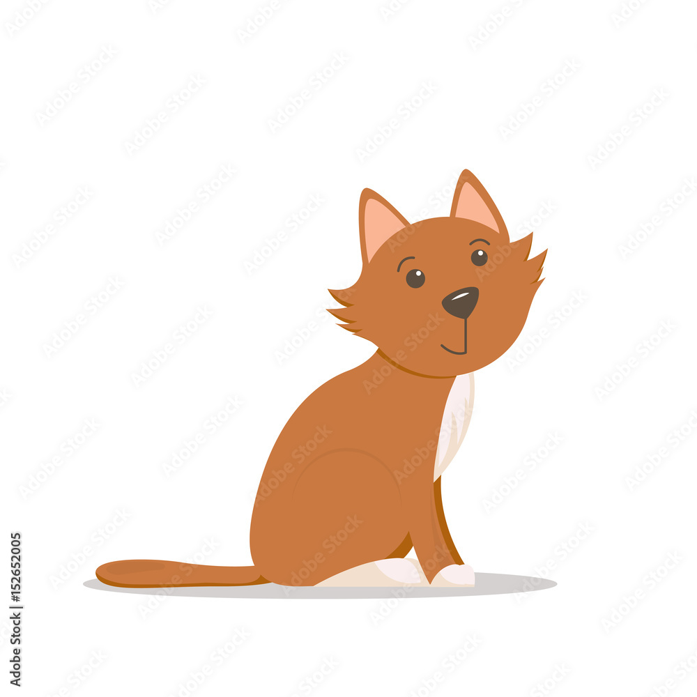 Cute, adorable little red cat, kitten sitting, side view cartoon illustration isolated on white background. Cartoon little red cat, kitten character, sitting, looking straight, side view illustration Cute, adorable little red cat, kitten sitting, side view cartoon illustration isolated on white background. Cartoon little red cat, kitten character, sitting, looking straight, side view illustration