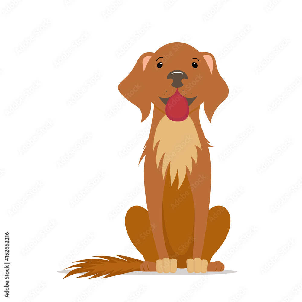 Cute, friendly big dog sitting straight with tongue out, front view cartoon  illustration isolated on white background. Cartoon portrait of brown dog,  puppy character, sitting, front view illustration Stock Vector | Adobe