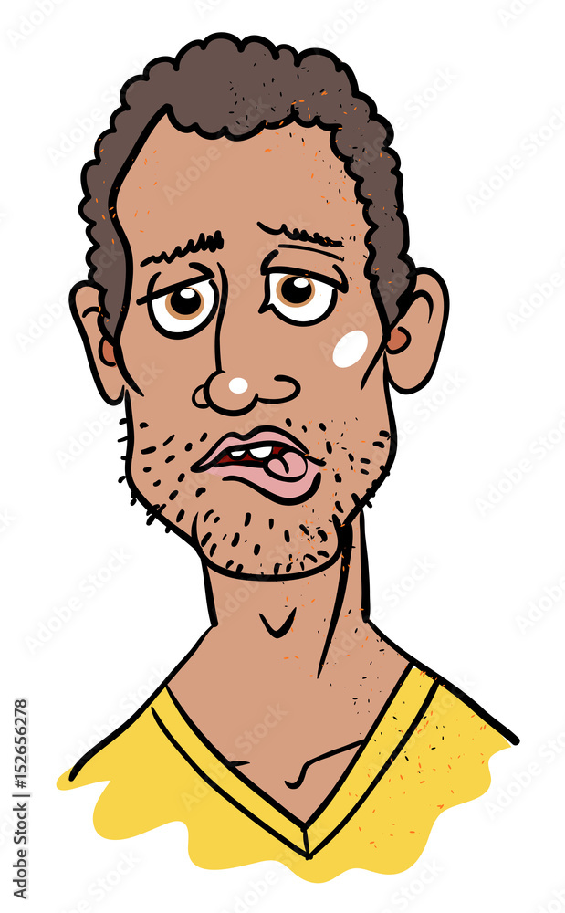 Cartoon image of man biting lip. An artistic freehand picture.