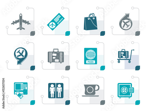 Stylized airport, travel and transportation icons 1 - vector icon set