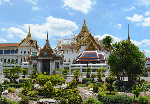 Beautiful view of the garden before Grand Royal Palace. Bangkok  Thailand. Phra Thinang Chakri Maha Prasat.