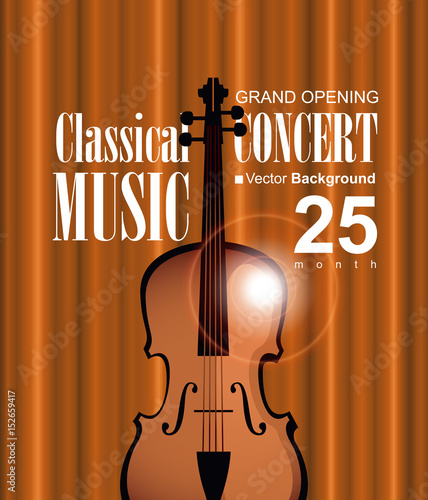vector poster for a concert of classical music with a velvet curtain and violin