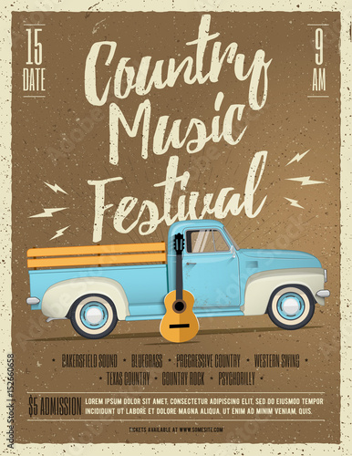 Country Music Festival Flyer. Vintage styled vector illustration.