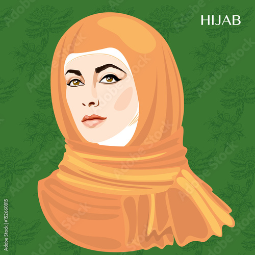 Varieties of traditional Muslim women's clothes - hijab. Look and rules of wearing Islamic clothing. Vector Illustration