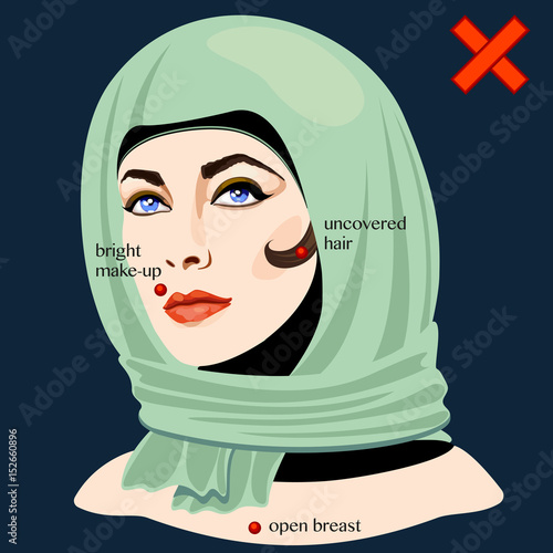 Bild auf Leinwand Examples of incorrect wearing of traditional Muslim women's clothes