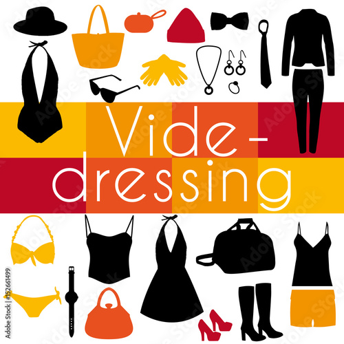 Vide-dressing illustration. Silhouettes de vêtements à la mode. Design couleurs chaudes.