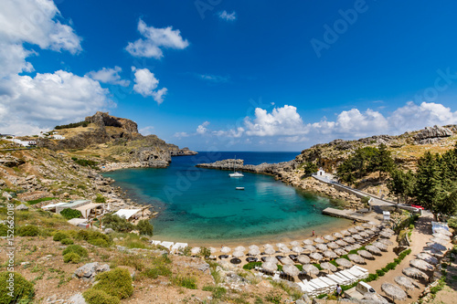 St Paul s Bay and Agios Pavlos beach near Lindos on a beautiful day  Rhodes island  Greece 