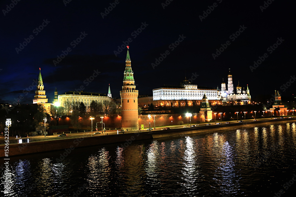 moscow, night, kremlin, russia, river, Embankment, 