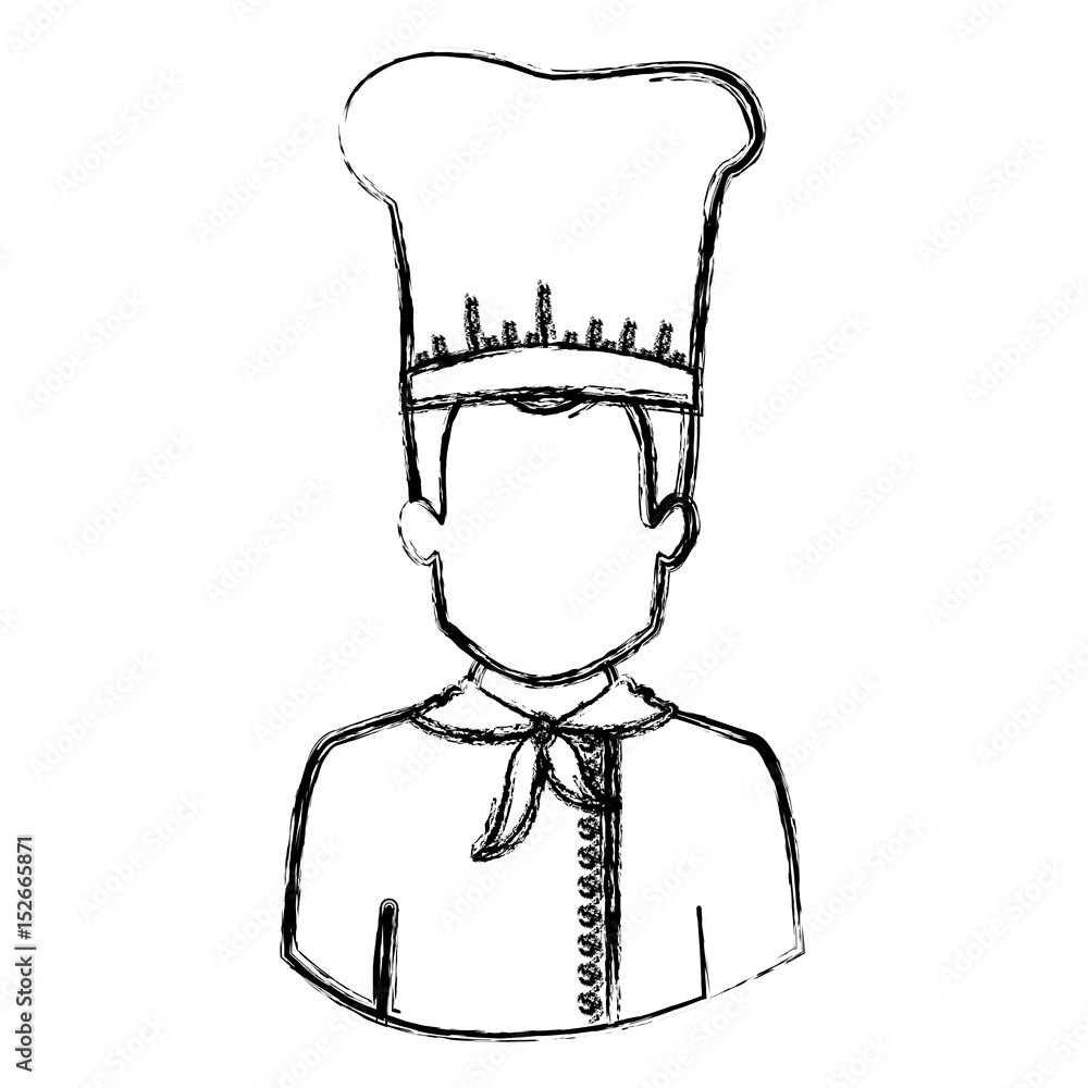 monochrome blurred contour with half body of faceless male chef vector illustration monochrome blurred contour with half body of faceless male chef vector illustration