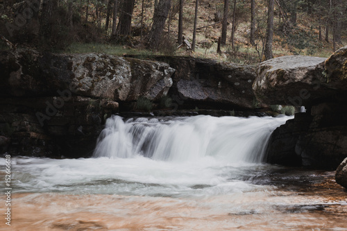 Waterfall of the river La Angostura, Madrid. Beautiful river waterfall