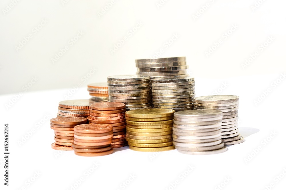 Many stacks of coins in various sizes and valued,Business and finance Many stacks of coins in various sizes and valued,Business and finance