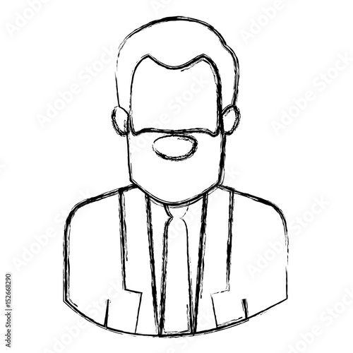 monochrome blurred contour with half body of faceless bearded man with formal suit vector illustration