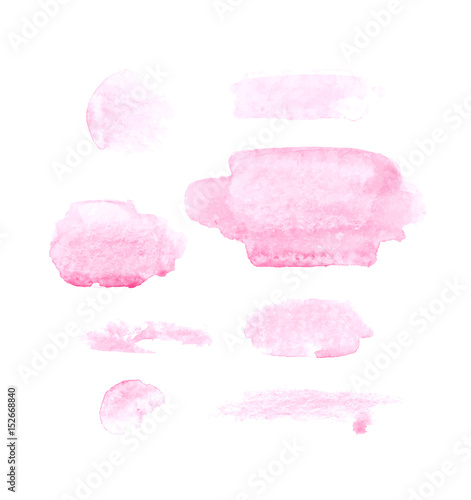 Set of watercolor spots in pink colors isolated on white background. Vector collection.