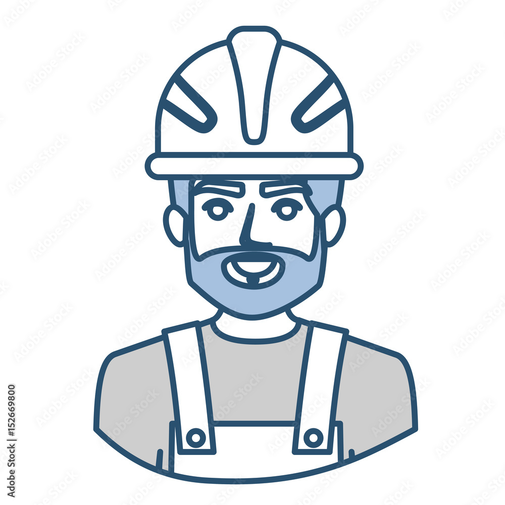 blue silhouette with half body of bearded male worker with helmet vector illustration blue silhouette with half body of bearded male worker with helmet vector illustration