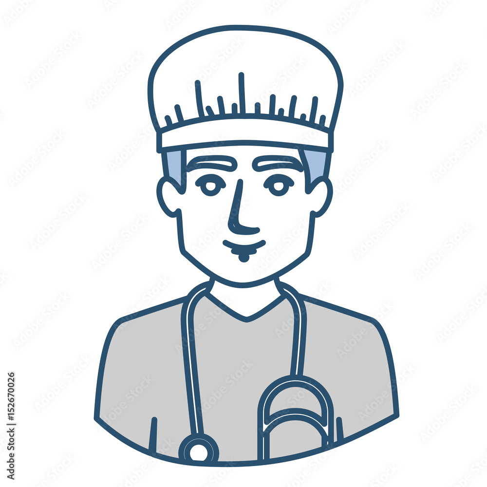 blue silhouette with half body of male nurse vector illustration