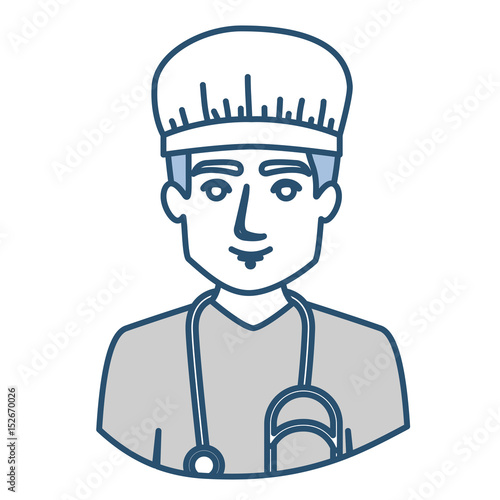 blue silhouette with half body of male nurse vector illustration