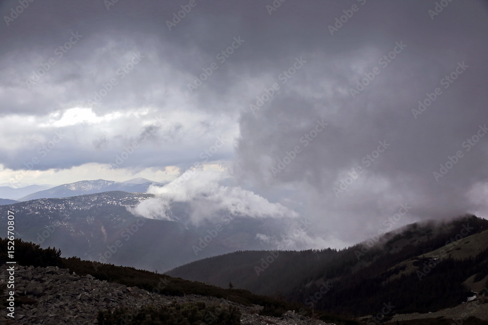 storm clouds in the mountains.