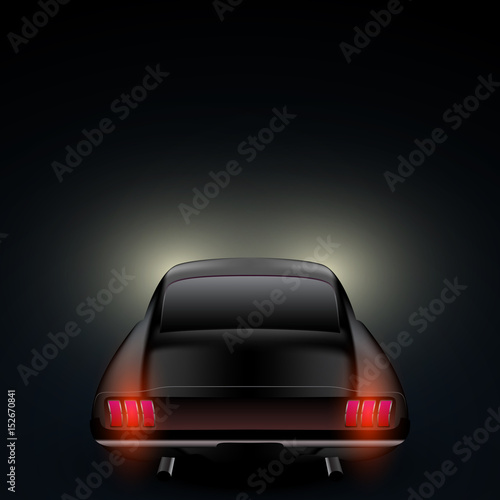 Car in the night, rear view, vector design