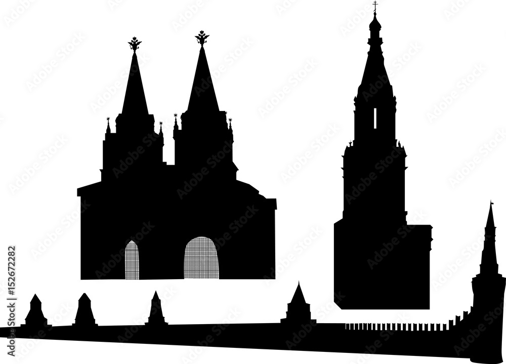 Moscow building three silhouettes on white