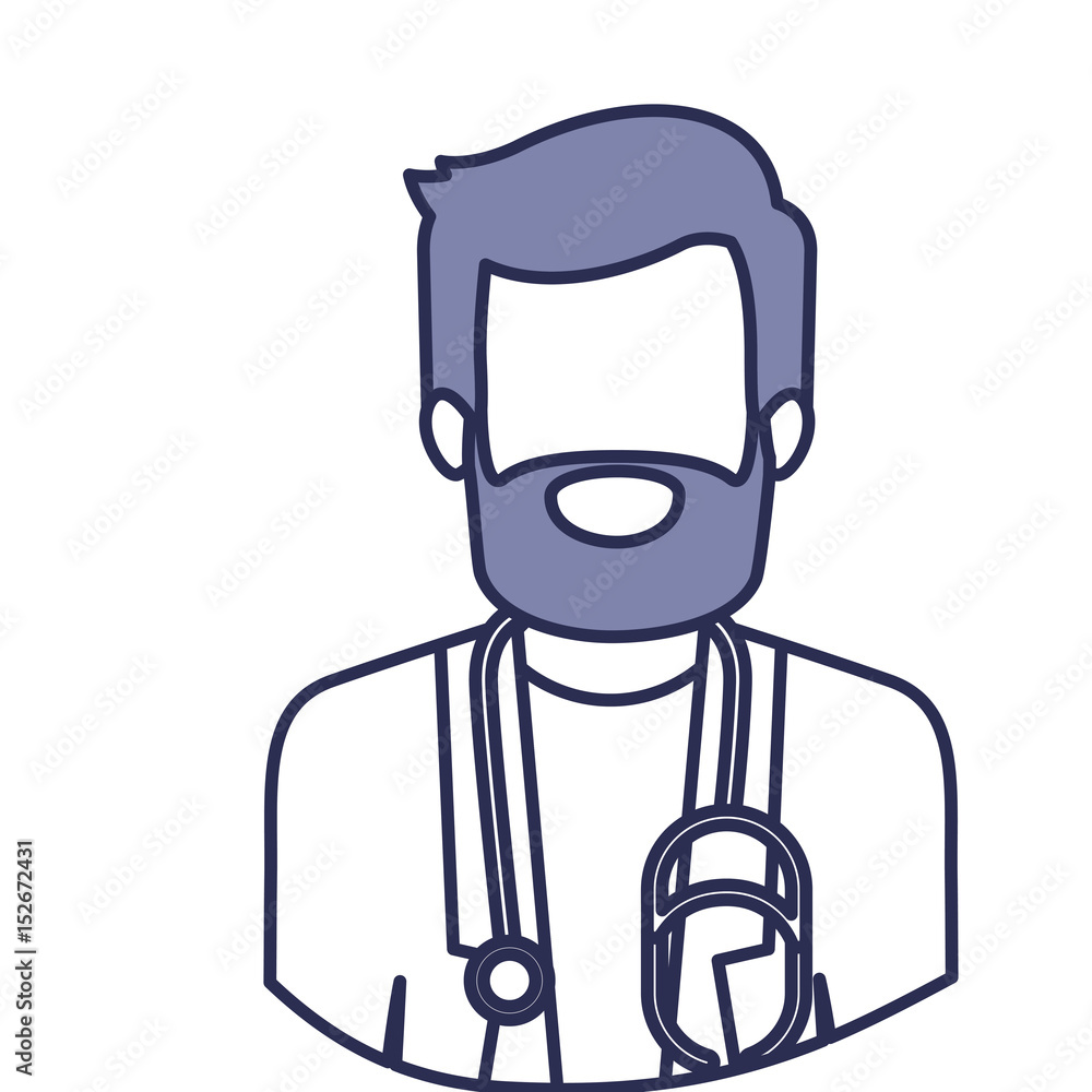 blue contour of half body of faceless bearded doctor vector illustration blue contour of half body of faceless bearded doctor vector illustration