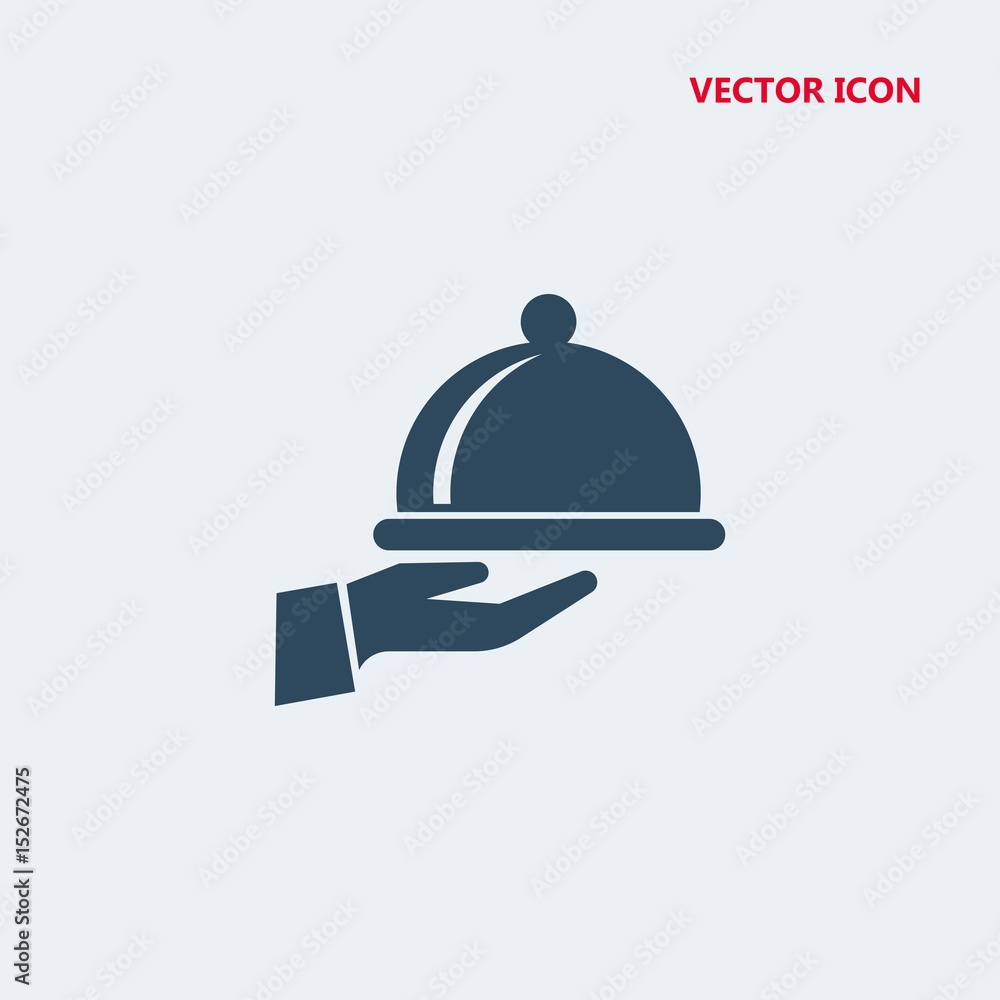 covered food tray on a hand of hotel room service vector icon covered food tray on a hand of hotel room service vector icon