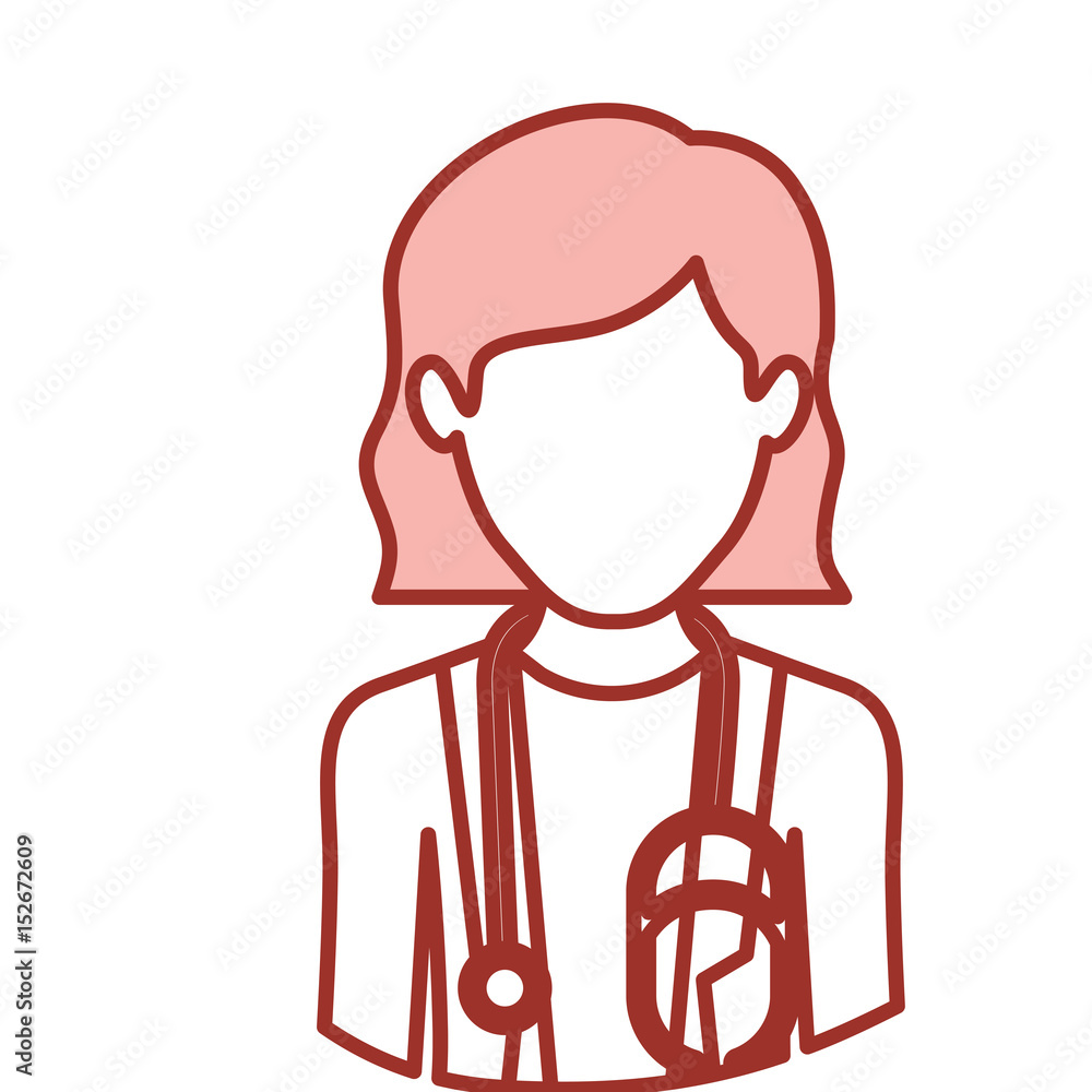 red contour of half body of faceless female doctor vector illustration