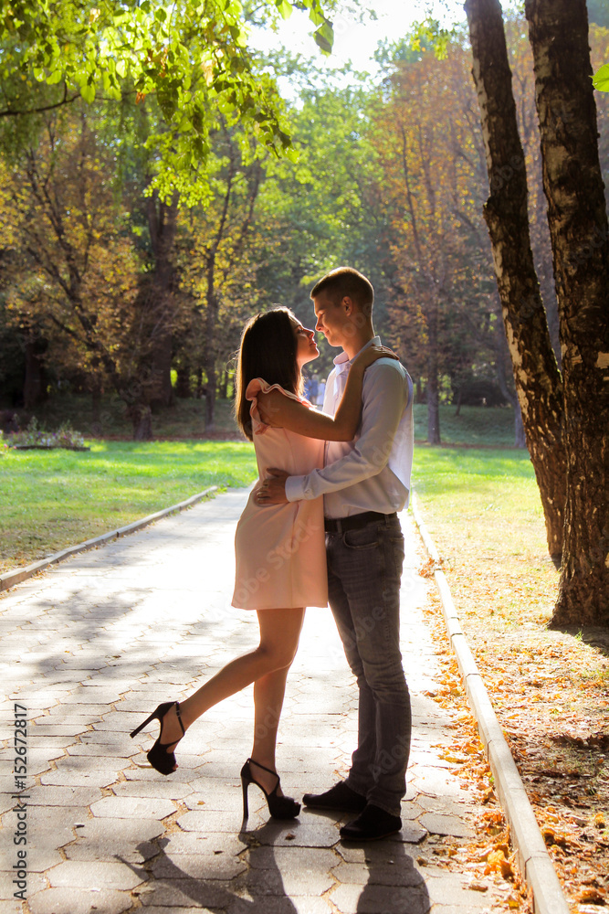 Romantic Couple Relaxing In Autumn Park, Cuddling, Kissing,, 60% OFF