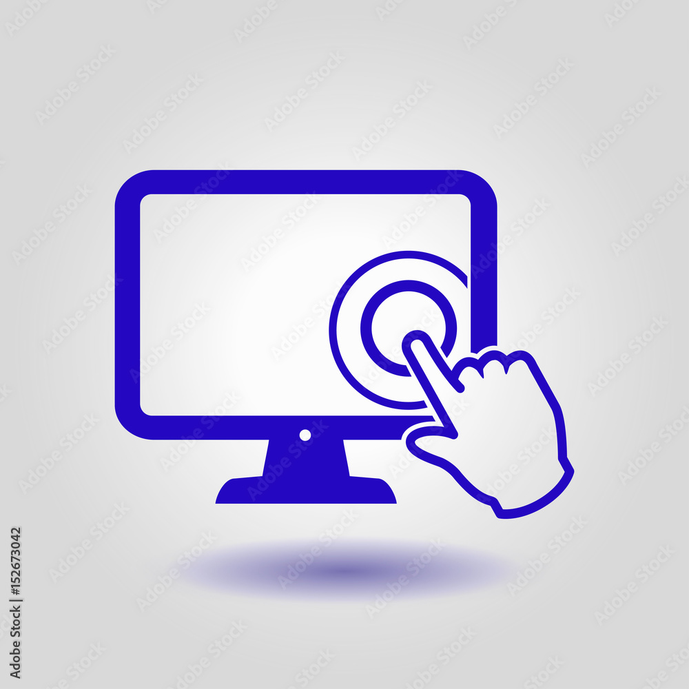 Touch screen monitor icon. Hand pointer sign. Touch screen monitor icon. Hand pointer sign.